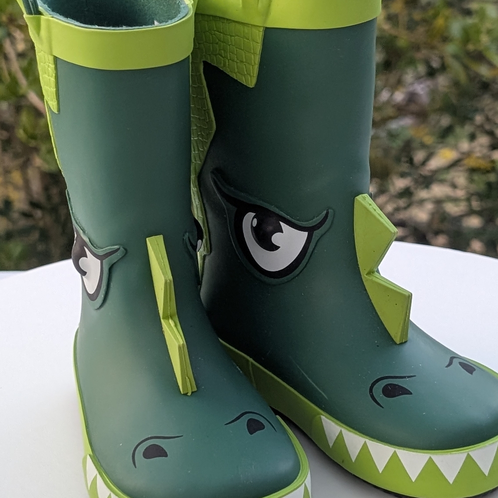 Kids Green Dino Rain & Snow Boots with Lime Accents